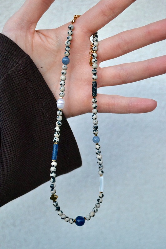 chokery Choker z kryształu górskiego i różowego jaspisu