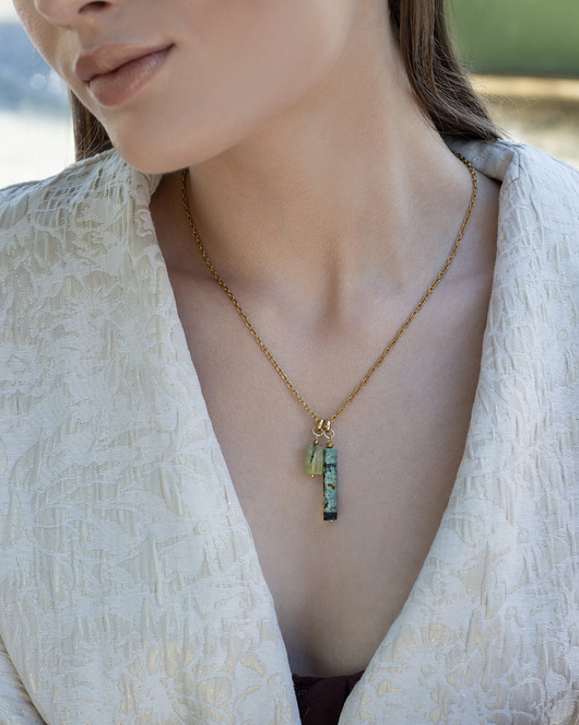 naszyjniki - inne Naszyjnik z turkusem afrykańskim i frenitem