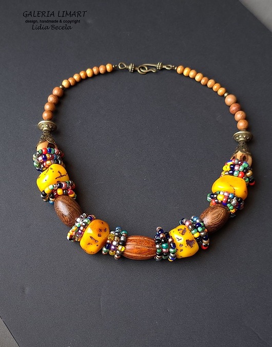 kolie Unikatowa kompozycja naszyjnika w stylu etno niezwykły prezent handmade