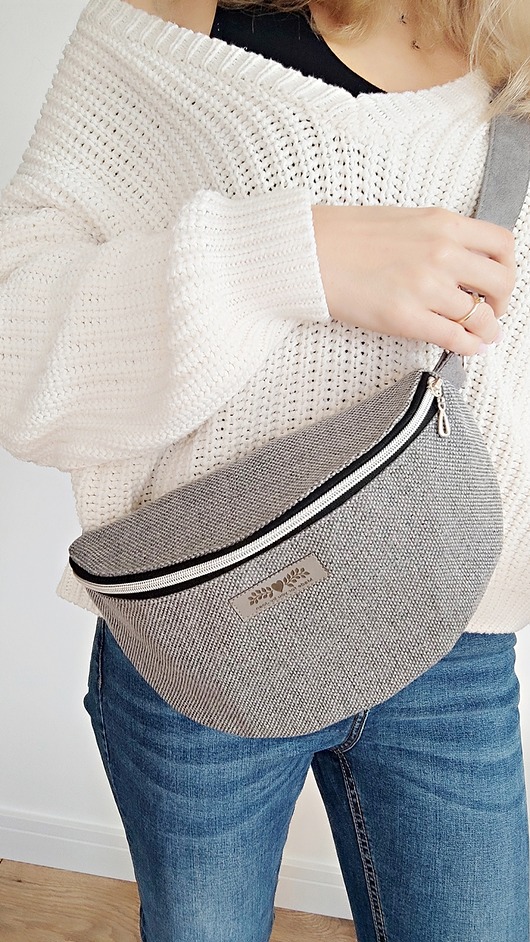 saszetka nerka Szara nerka pleciony materiał boho na ramię