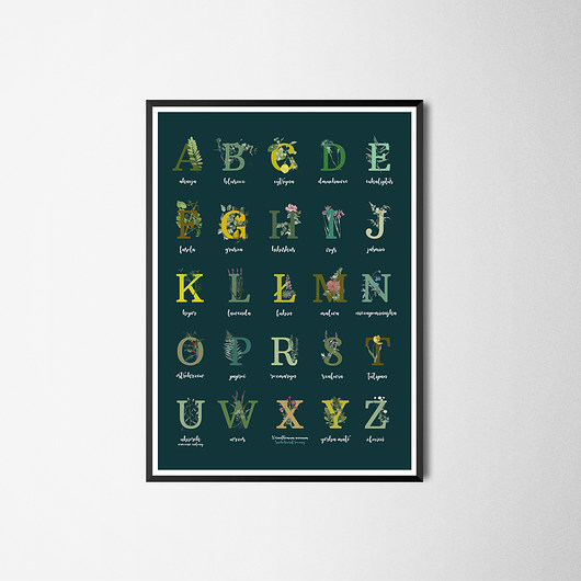 Plakat Alfabet roślinny ciemna zieleń Maly Wielki Design