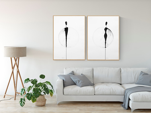 Zestaw 2 obrazów 50 x 70 cm namalowany ręcznie Krystyna Siwek Art