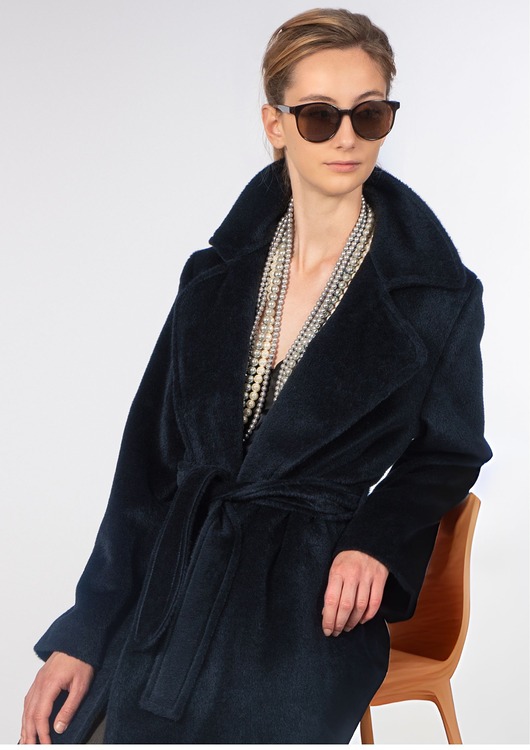 płaszcze damskie Granatowy płaszcz z alpaki