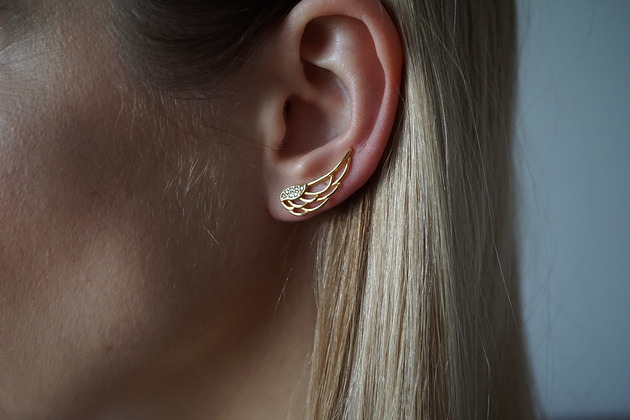Pozłacane nausznice skrzydła srebro 925 VENA Jewellery