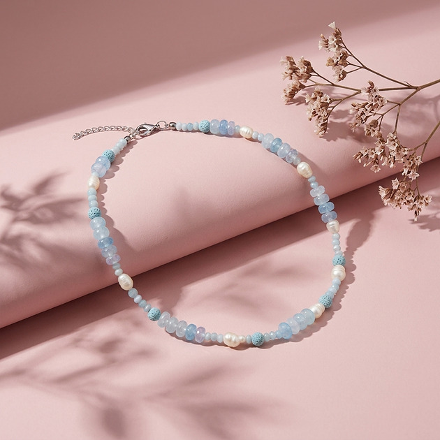 srebrne naszyjniki Błękitny naszyjnik inspirowany morzem