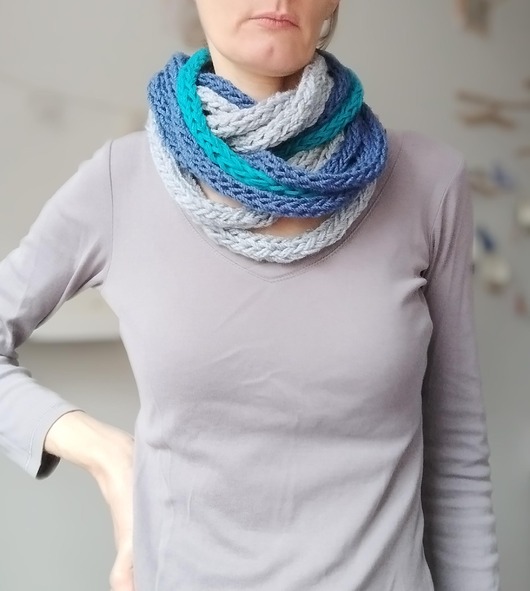 szale damskie Szal zamotka szalik komin niebiesko turkusowy