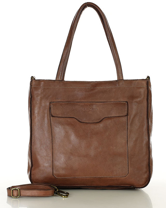 torby na ramię Torba shopper brązowa czekoladowa z kieszeniami skóra naturalna