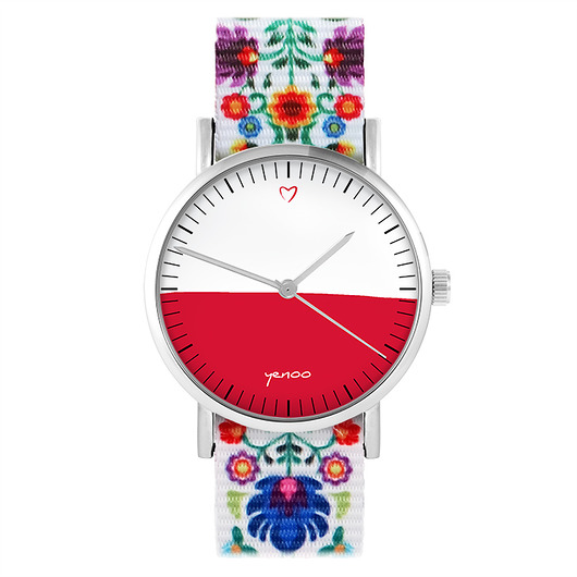 zegarki damskie Zegarek - Polska flaga - folk biały, nato