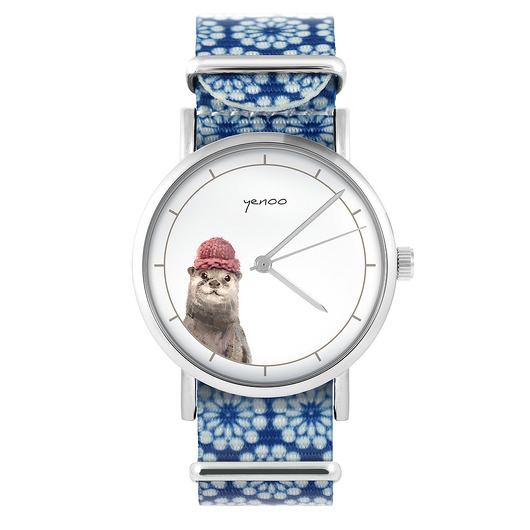 zegarki damskie Zegarek - Wydra - niebieski, kwiaty
