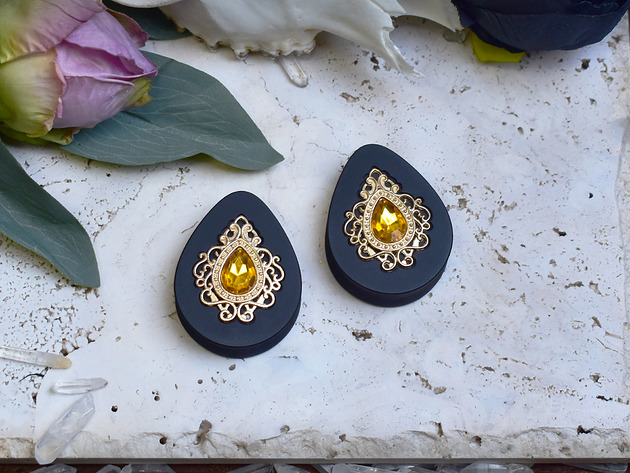 biżuteria różna Tunele do uszu 34-60mm / łezki z wiktoriańską ozdobą i kryształkiem