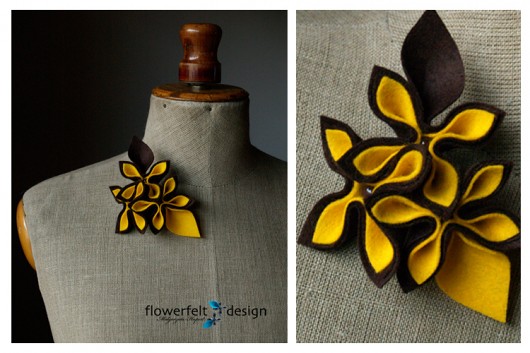 Czekolada z cytryną- broszka FlowerFelt Design