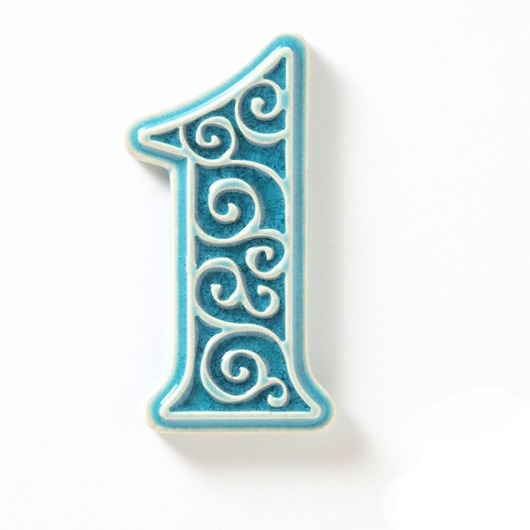 napisy dekoracyjne i tabliczki Numer mieszkania, cyfra 1 turkusowa