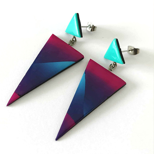 kolczyki z masy plastycznej Kolczyki Geometryczne Fioletowe Trójkąty