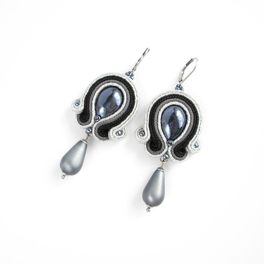 kolczyki soutache Srebrnoszare kolczyki sutasz