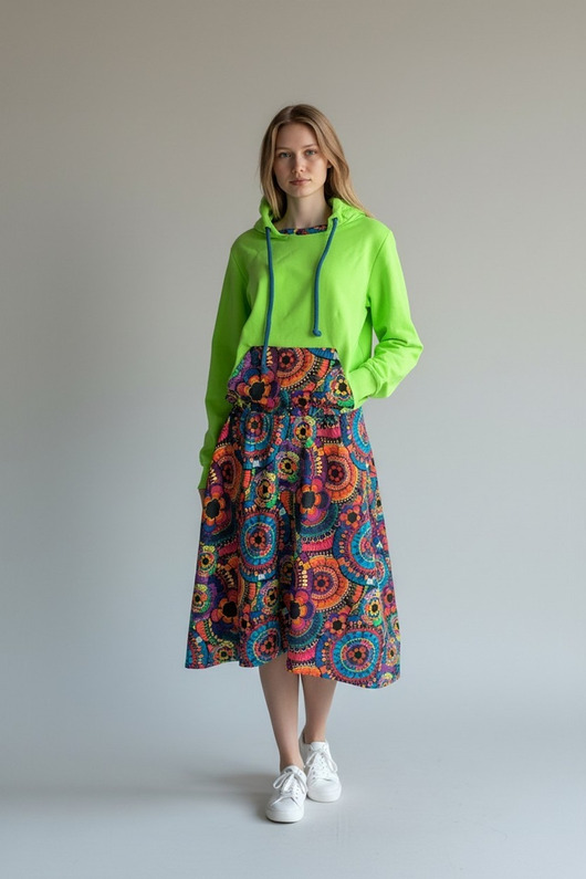 komplety damskie Komplet dresowy bluza i spódnica midi Mandale zielone, rozmiar M  komplet