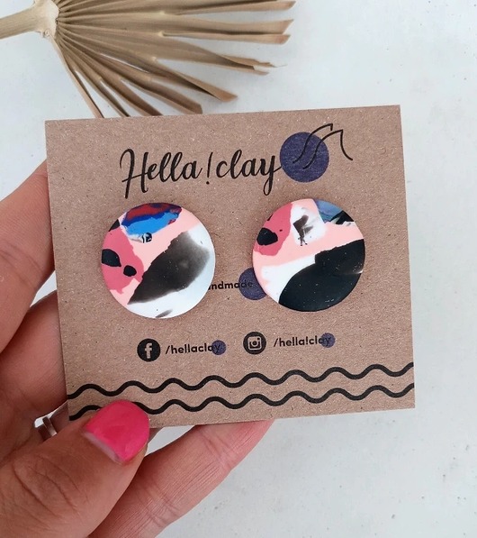Kolczyki Pastylki Terazzo Pink Hellaclay