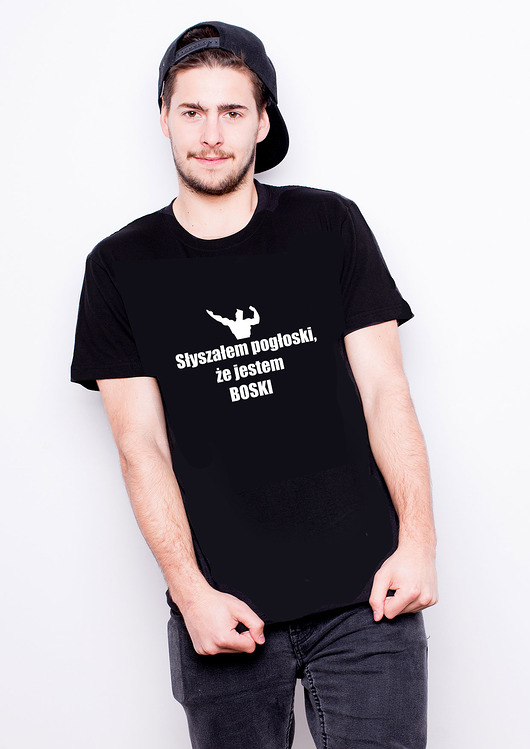 T-shirt męski czarny - JESTEM BOSKI AllbagAllprints
