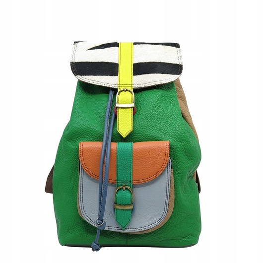 plecaki Plecak skórzany kieszenie pojemny kolorowy ze skrawków oryginalny OLIVKA