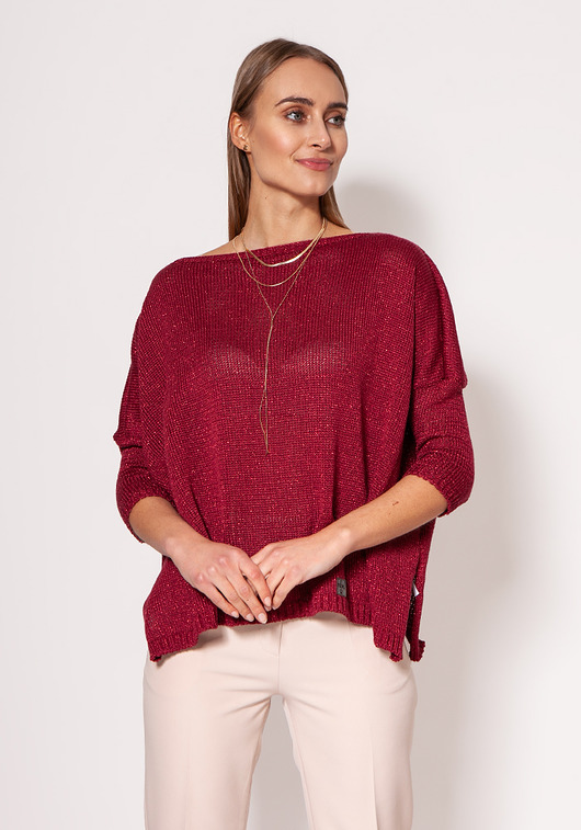 swetry damskie  Oversize'owy sweter - SWE040 bordo MKM