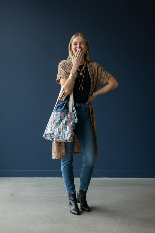 torby na ramię Torba granatowa handmade unikatowa torba dla mamy z mocowaniami do wózka