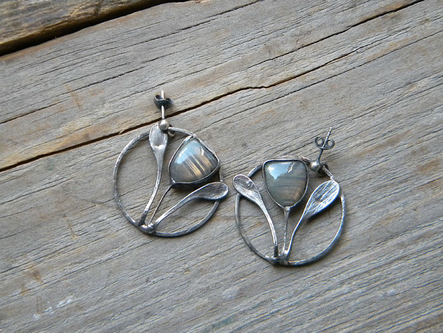 kolczyki wire wrapping Złociste labradoryty   -  kolczyki