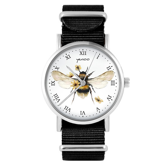 zegarki damskie Zegarek - Bee natural - czarny, nylonowy