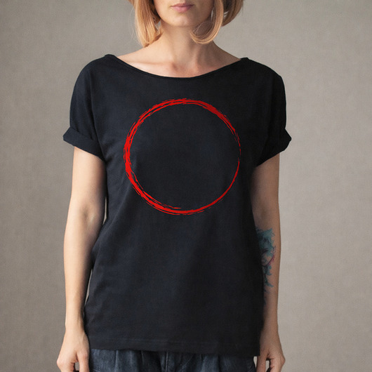 t-shirt damskie Koło czerwone czarny  Krótki Oversize