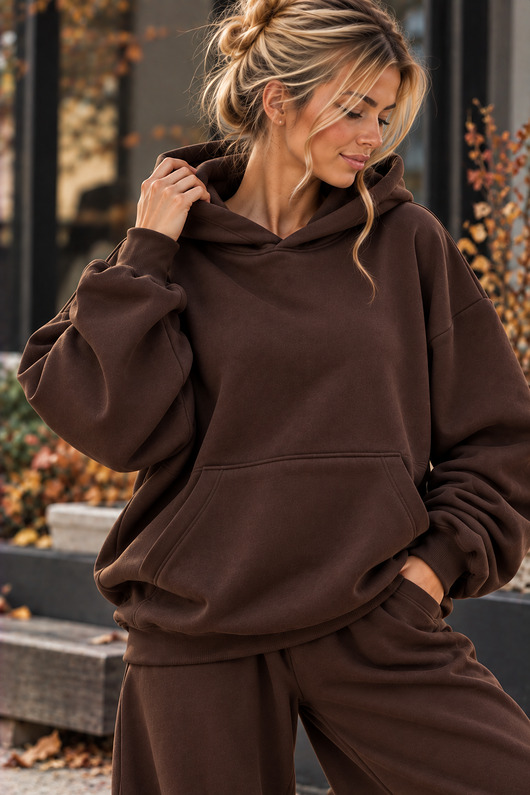bluza z kapturem damska Bluza Hoodie  - Chocolate Brown