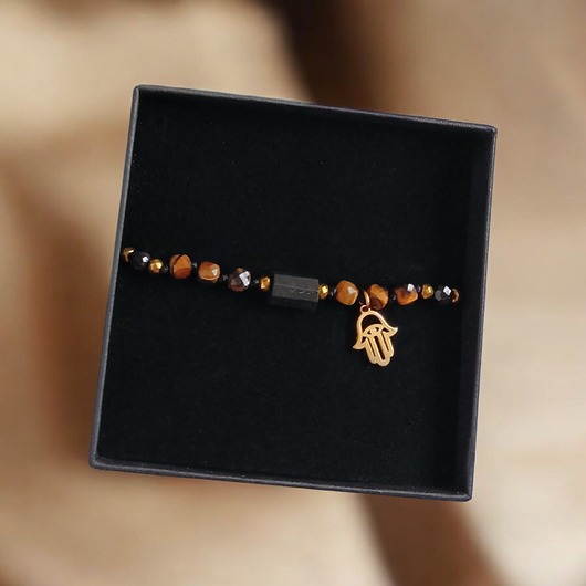 bransoletki z kamieni naturalnych OCHRONA, SIŁA - czarny turmalin, tygrysie oko, HAMSA