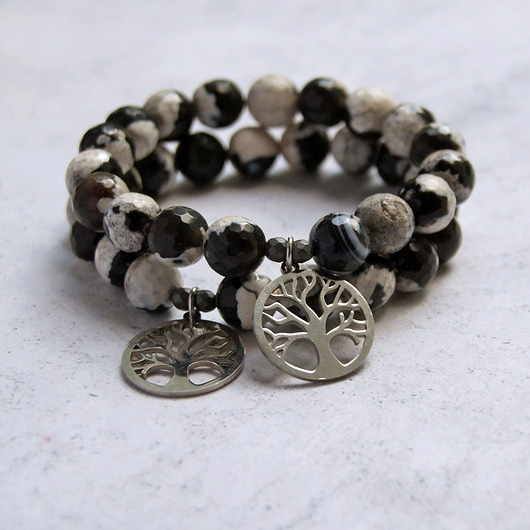 bransoletki z kamieni naturalnych Stal szlachetna & agat :: drzewo życia