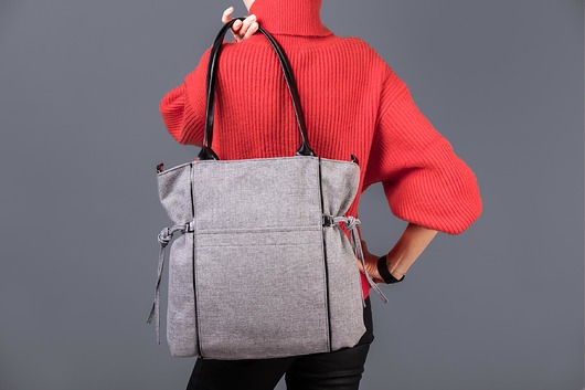 AMBER - duża torba - shopper - szara plecionka incat