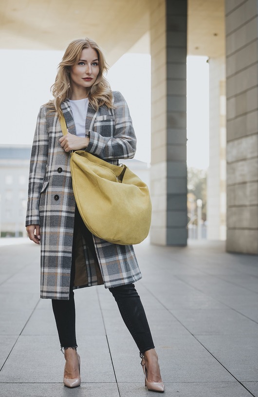 torby na ramię Musztardowa torebka z zamszu eko