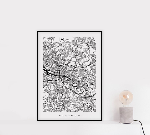 Glasgow - plakat z mapą Glasgow - prezent PLAKATY GEOMETRYCZNE