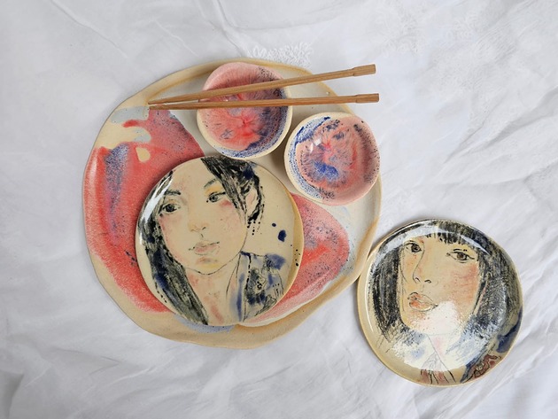 patery i talerze Ręcznie wykonany ceramiczny zestaw do sushi dla 2 osób