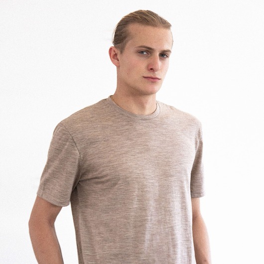 t-shirty męskie Kameleon Koszulka Wełniana Męska Beżowa 100% Merino RWS T-shirt