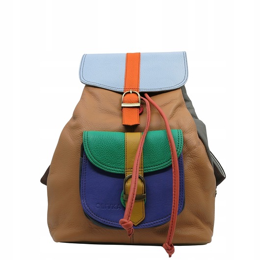 plecaki Plecak damski kolorowy skórzany regulowane szelki pojemny OLIVKA
