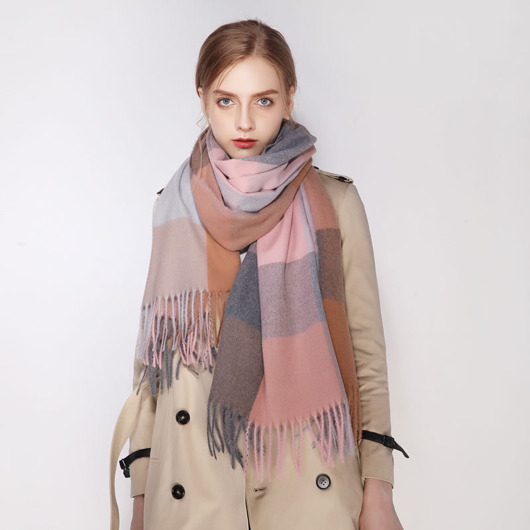 szale damskie Szalik Damski kaszmirowy wełna różowy szary