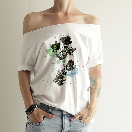 t-shirt damskie Bluszcz tusze Oversize Biały