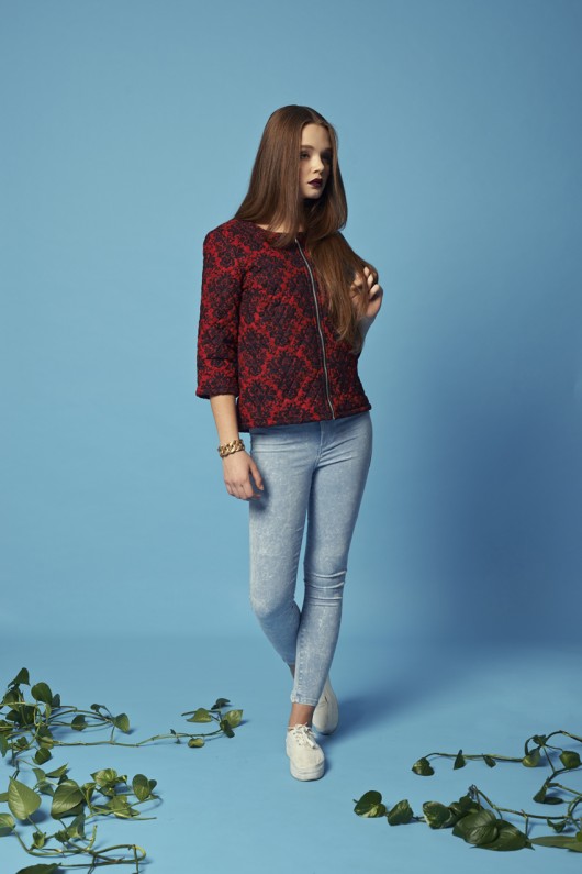 red quilted jacket Follow the thread