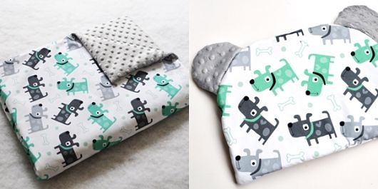 KOMPLET_kocyk + poduszka z uszkami_MINKY_PIESKI MOJAMAJA