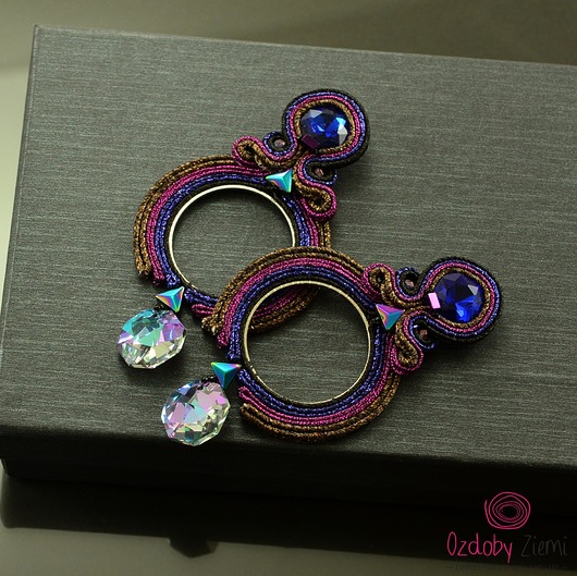 kolczyki soutache Długie błyszczące  kolczyki sutasz