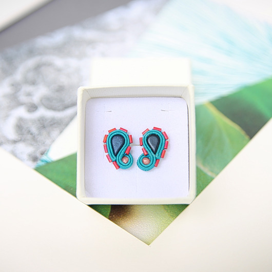 kolczyki soutache Łezki 3 sztyfty - kolczyki z sutaszu