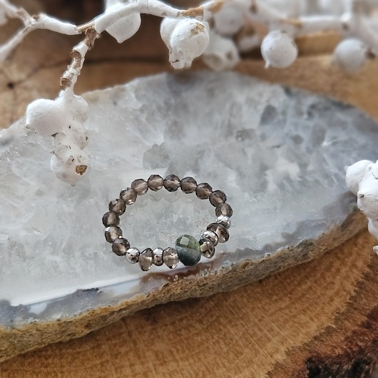 pierścionki elastyczne Pierścionek z kwarcem dymnym i turmalinem