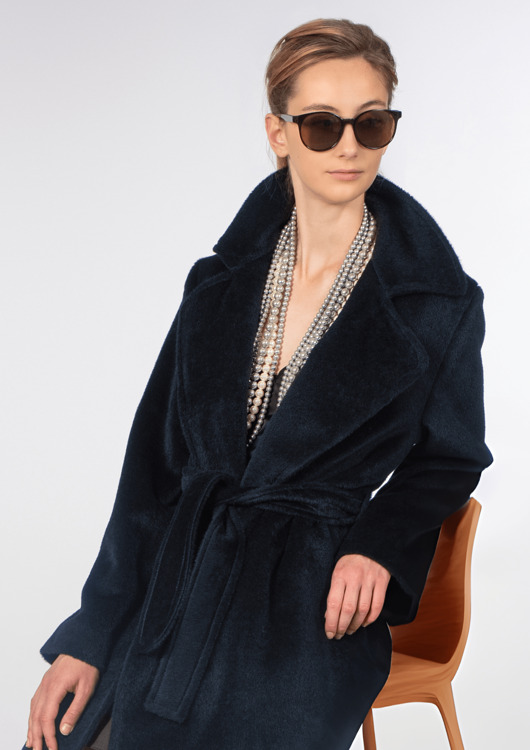 płaszcze damskie Granatowy płaszcz z alpaki