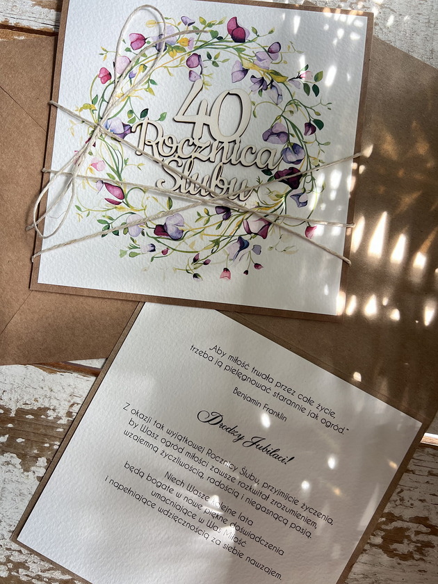 kartki scrapbooking Rustykalna kartka na 40. rocznicę ślubu - czterdziesta rocznica ślubu