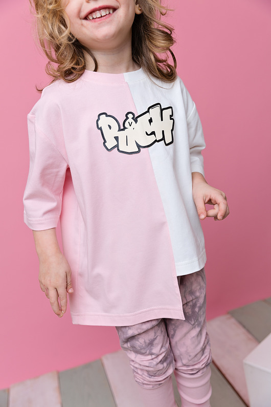 t-shirty dla dziewczynki Różowa=biały t-shirt LUIS