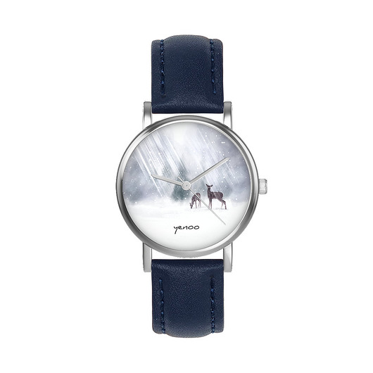 zegarki damskie Zegarek  mały - Sarenki - skórzany, granatowy