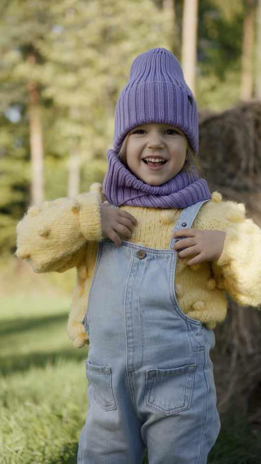 szaliki dziecięce Komin merino w prążki Soft Snood - amestyst
