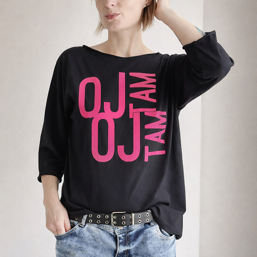 t-shirt damskie Oj tam Długi czarny Oversize