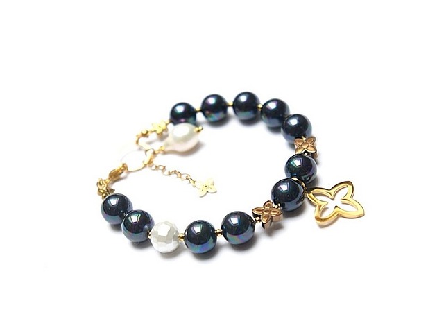 bransoletki z kamieni naturalnych Pearls /navy blue/ perły naturalne vol. 3 bransoletka